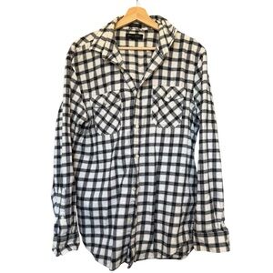 Banana Republic Fleece White Black Plaid Button Down Flannel Mens Large